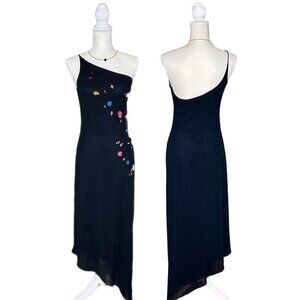 Vintage Laundry by Shelli Segal One Shoulder Black Mesh w/ Beading Asymmetrical
